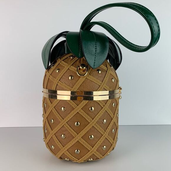 NWT Unique Pineapple Shaped Small Faux Leather Studded Crossbody Handbag - Picture 3 of 12